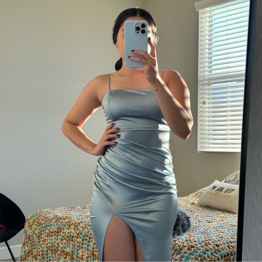 Satin light blue dress
